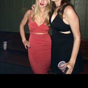 Peppermayo red jersey criss-cross cut out dress